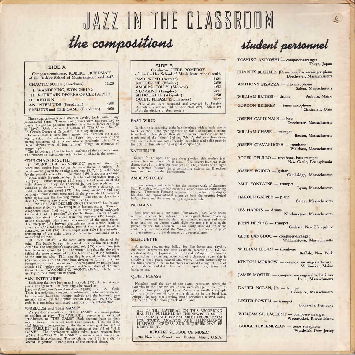 Jazz In The Classroom ‎– Vol. IV - Back cover